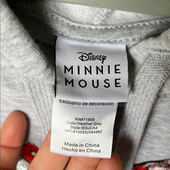 DISNEY Mickey Mouse Hoodie Light Grey Floral Embroidered, Women’s Sz M - Picture 11 of 13